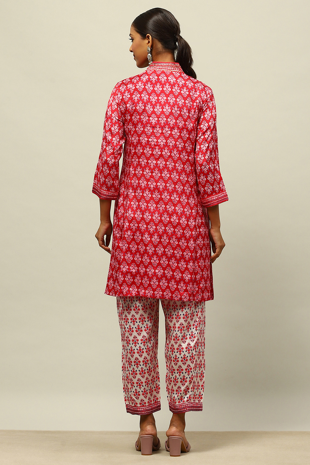 Red Viscose Blend Kalidar Printed Kurta Palazzo Suit Set image number 4