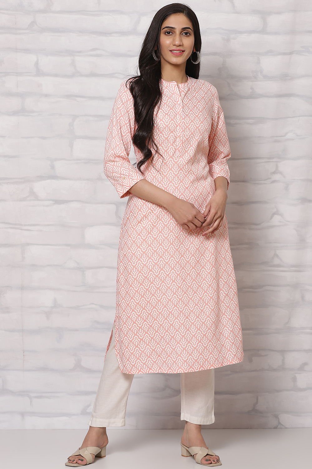 Peach LIVA Straight Kurta image number 0