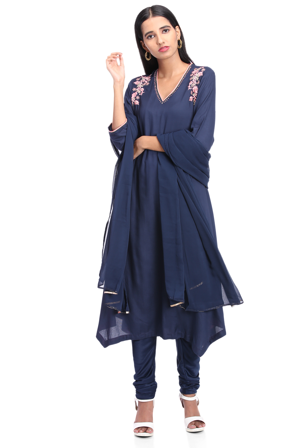 Navy Blue Flared Rayon Suit Set image number 4