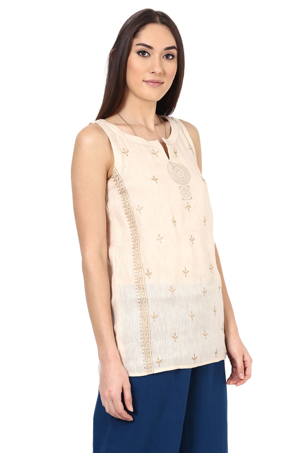 Beige Straight Poly Cotton Indie Top image number 3