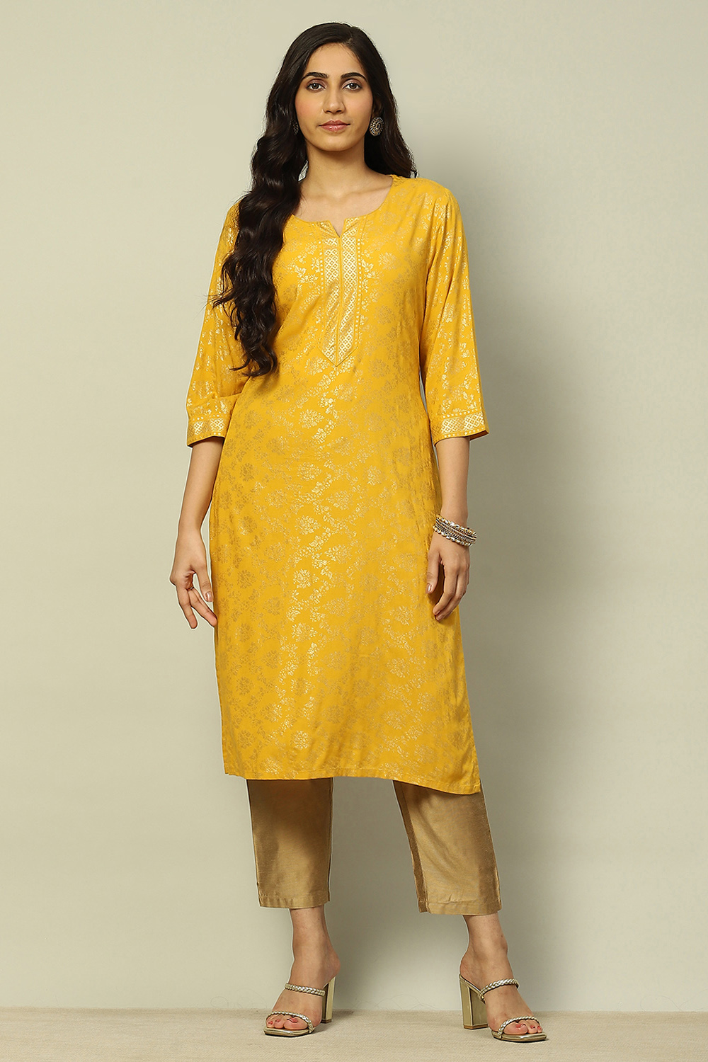 Sage Green Printed Festive Straight Kurta image number 5