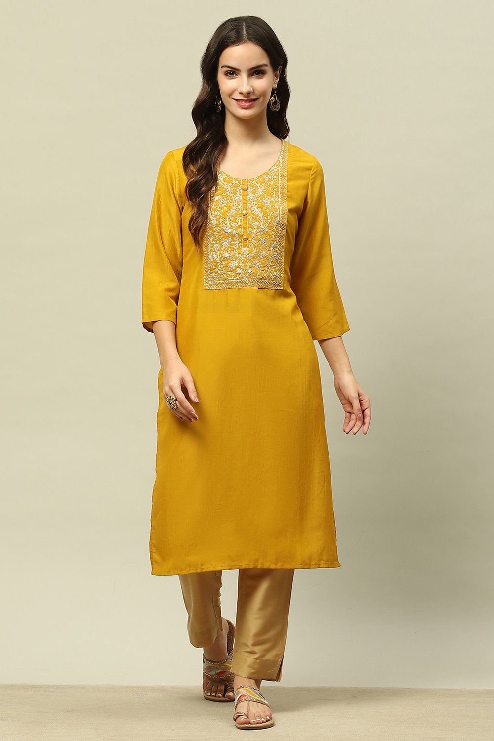 Yellow Viscose Blend Straight Kurta image number 0