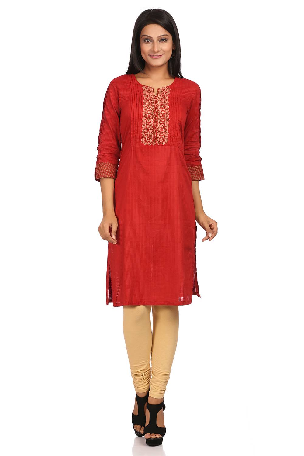 Red Straight Cotton Kurta image number 0