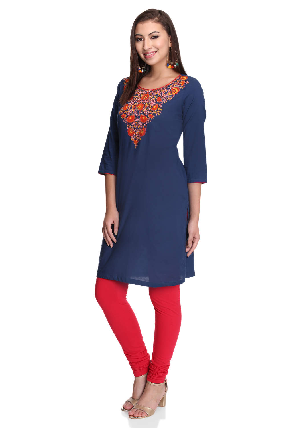Red Straight Cambric Cotton Kurta image number 3