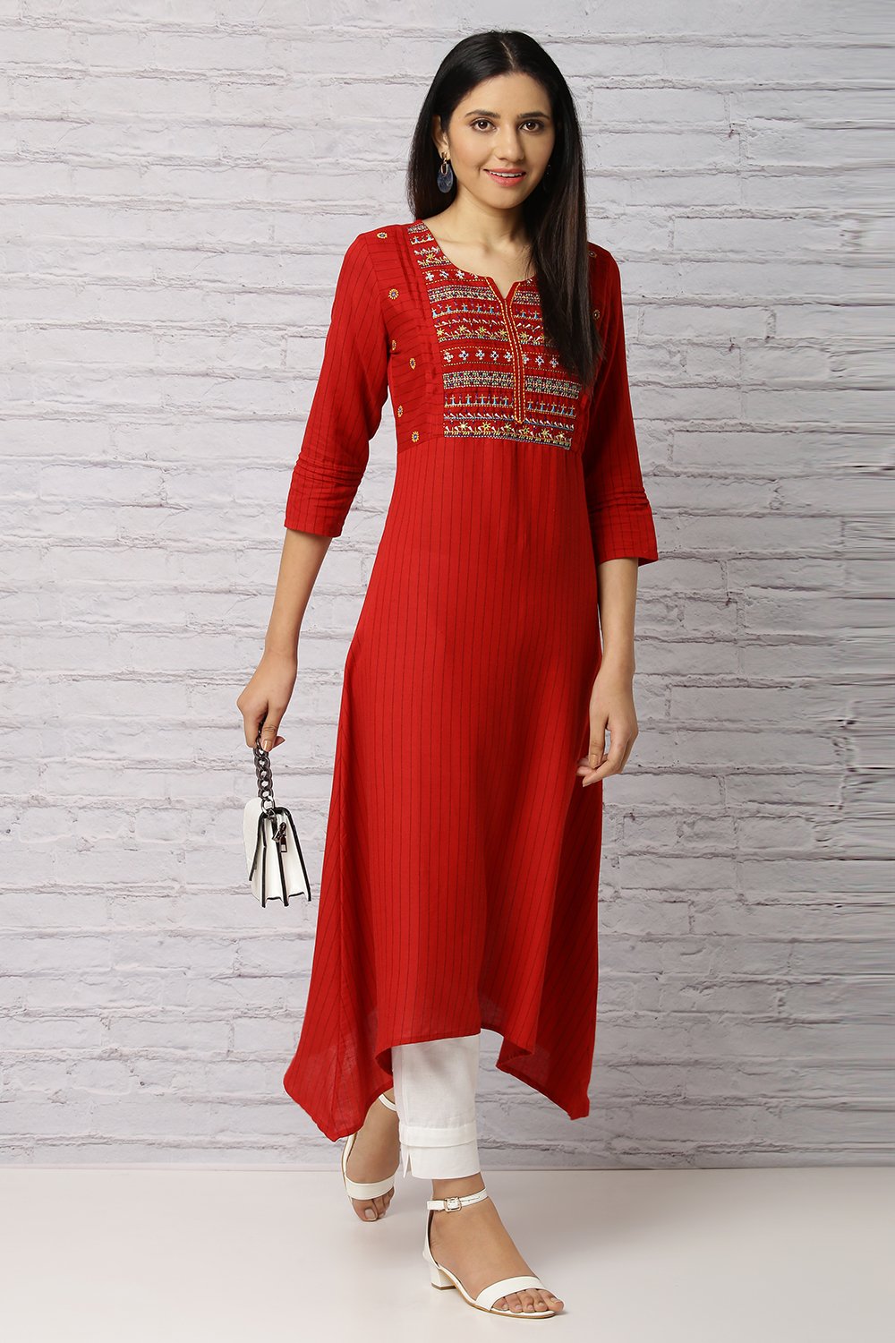 Red Viscose A Line Kurta image number 4