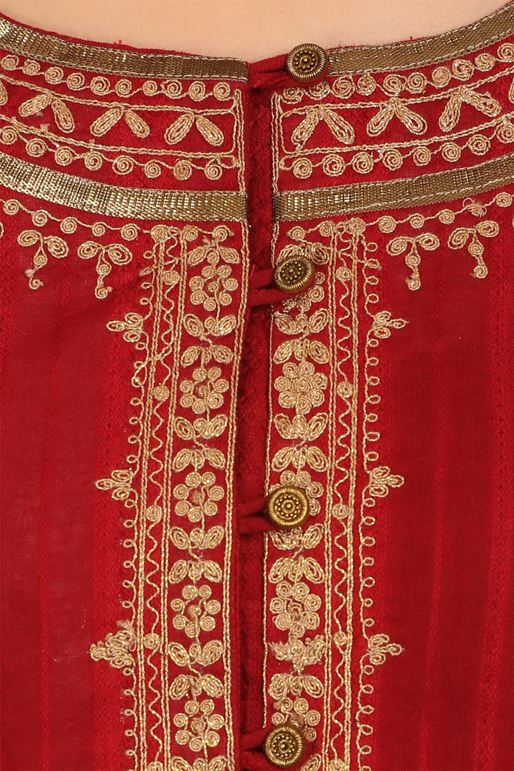 Red A-Line Cotton Kurta image number 4