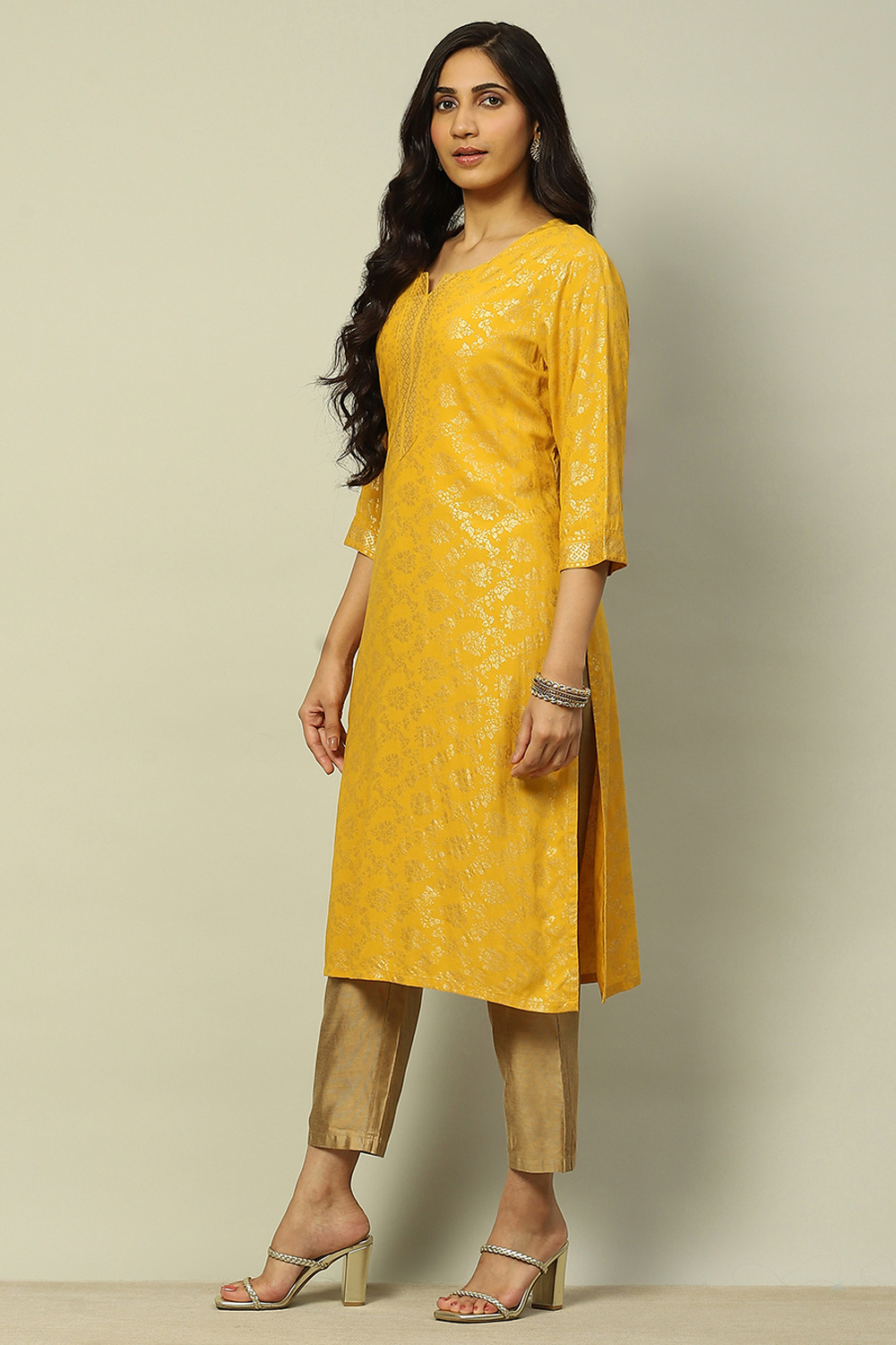 Sage Green Printed Festive Straight Kurta image number 2