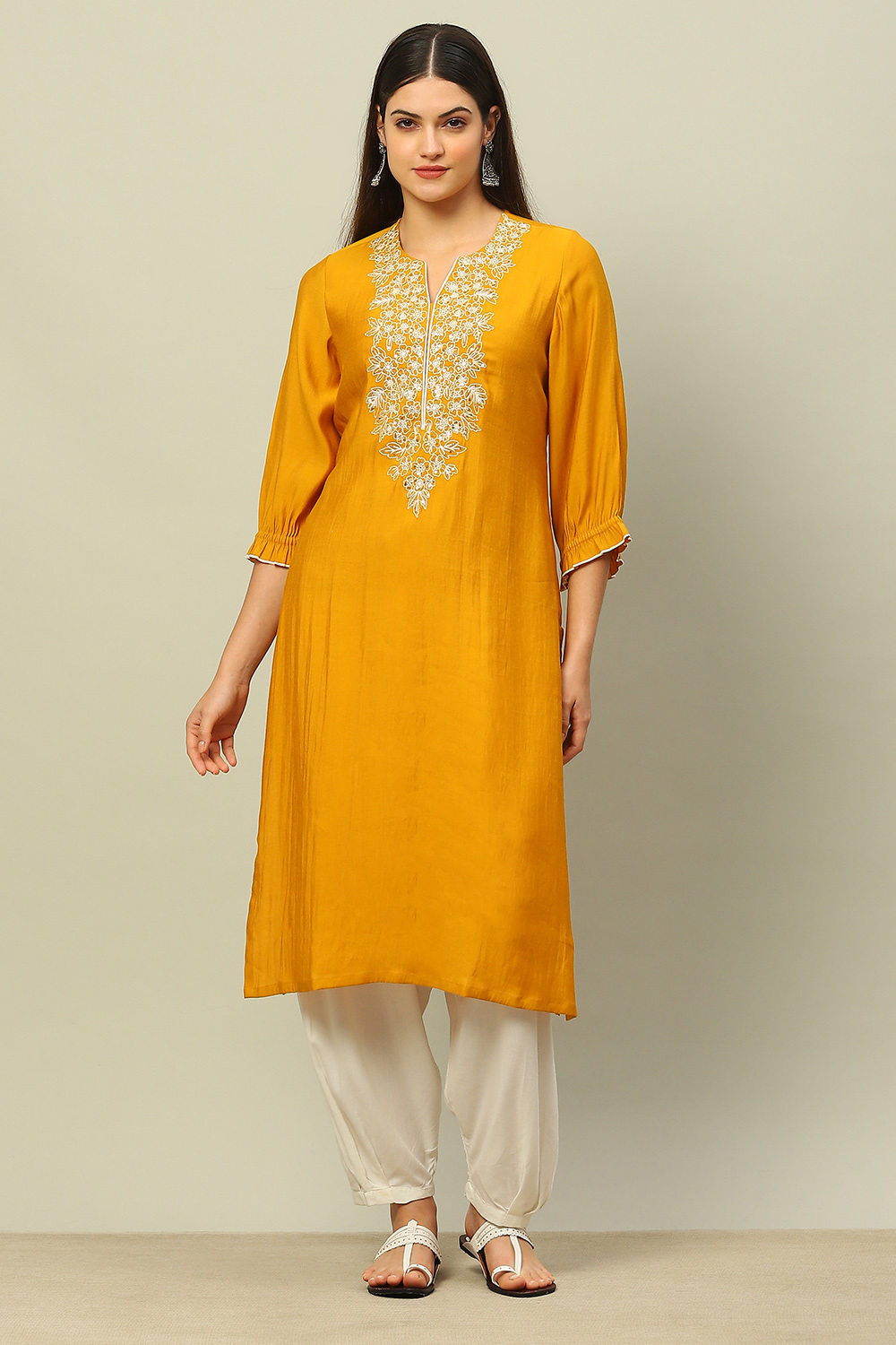 Yellow Viscose Blend Straight Kurta image number 5