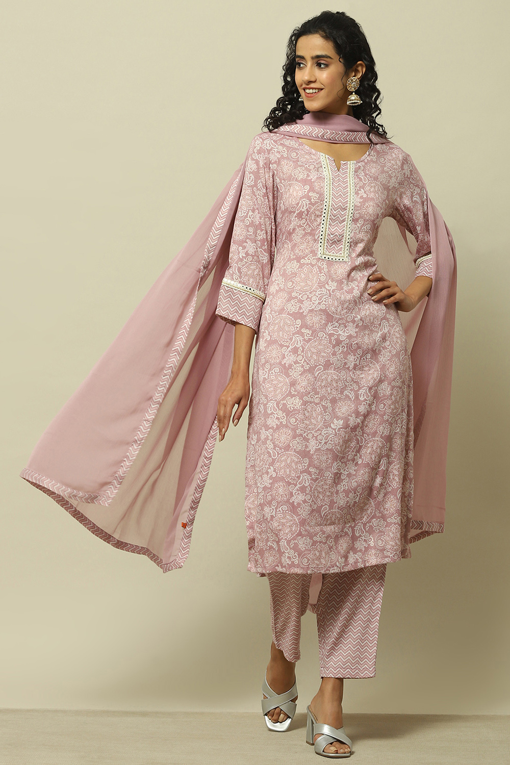 Sage Green Printed  Kurta & Pants Suit Set image number 0