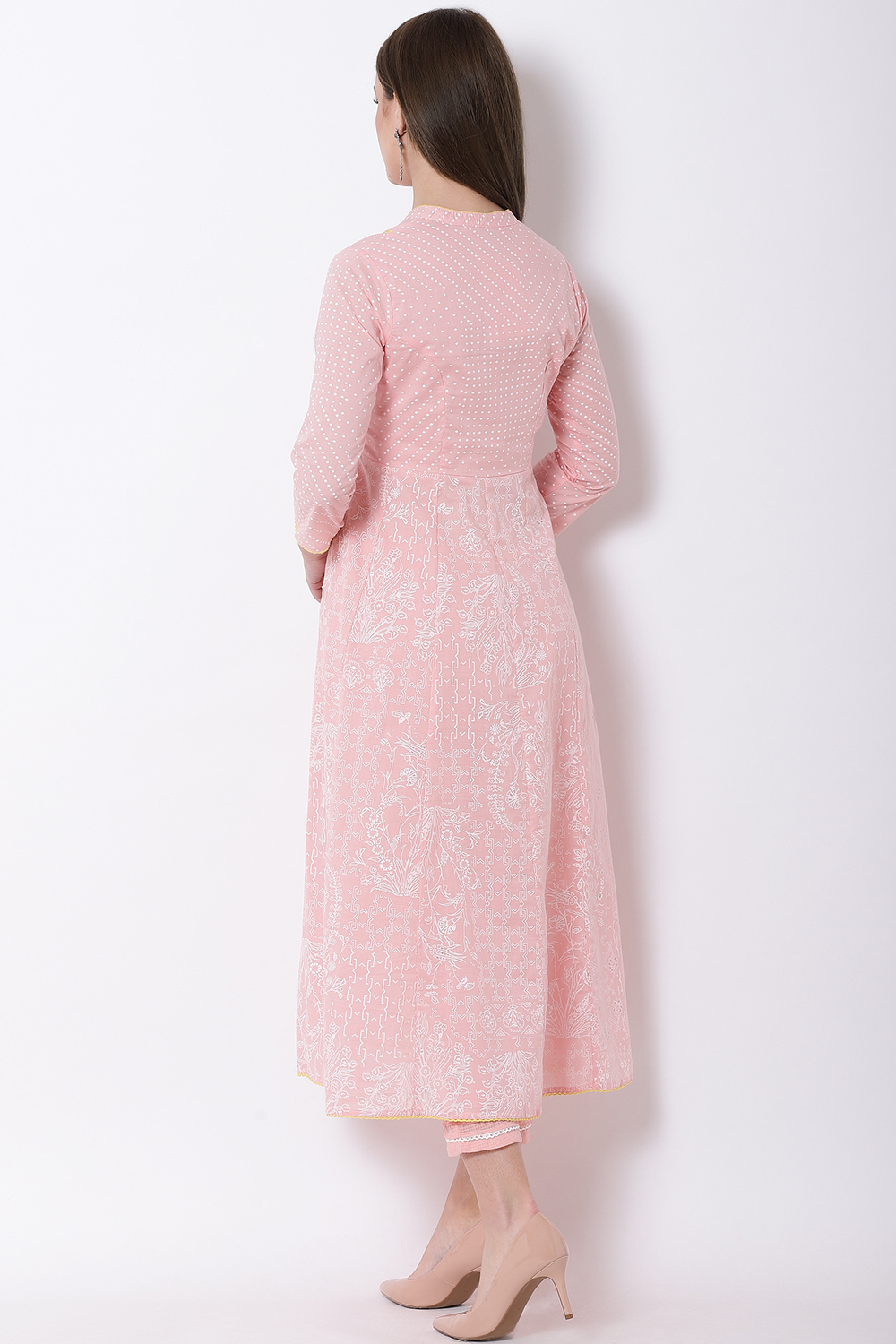 Peach Cotton Kalidar Kurta image number 4