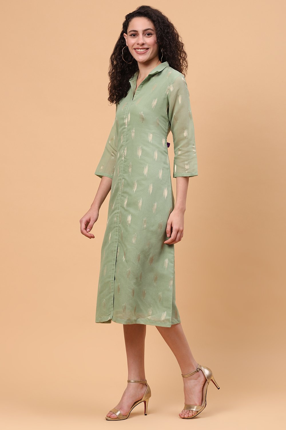 Green Art Silk A Line Dress image number 2