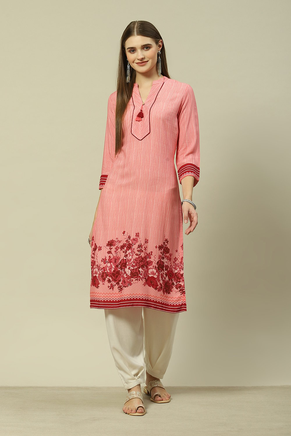 Peach LIVA Straight Printed Kurta image number 5