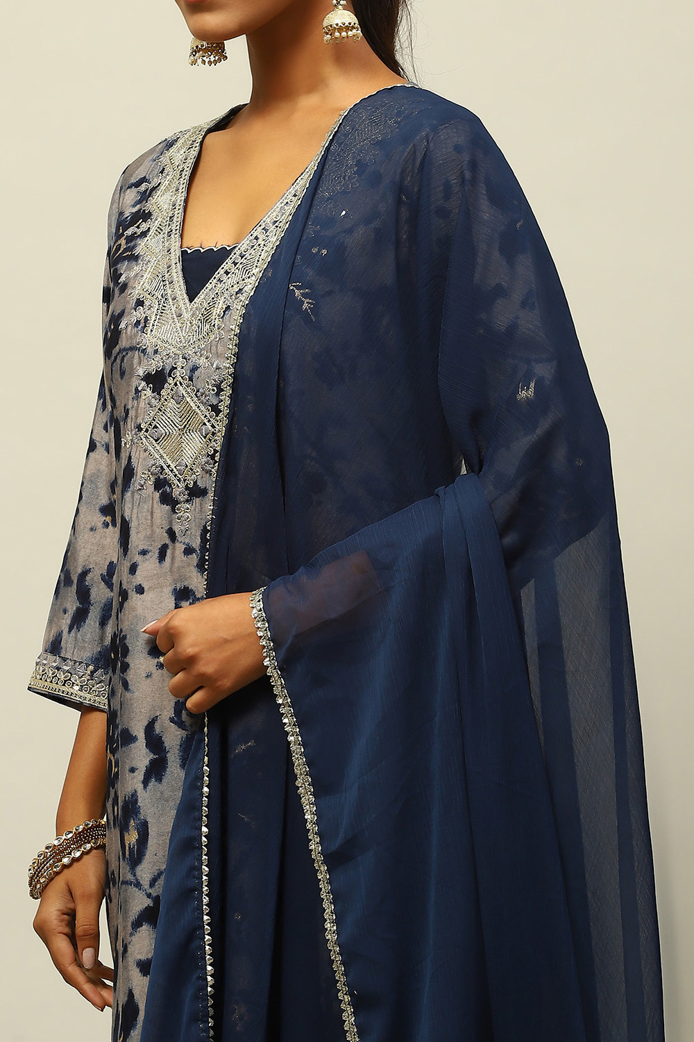 Blue Viscose Blend Straight Printed Kurta Palazzo Suit Set image number 6