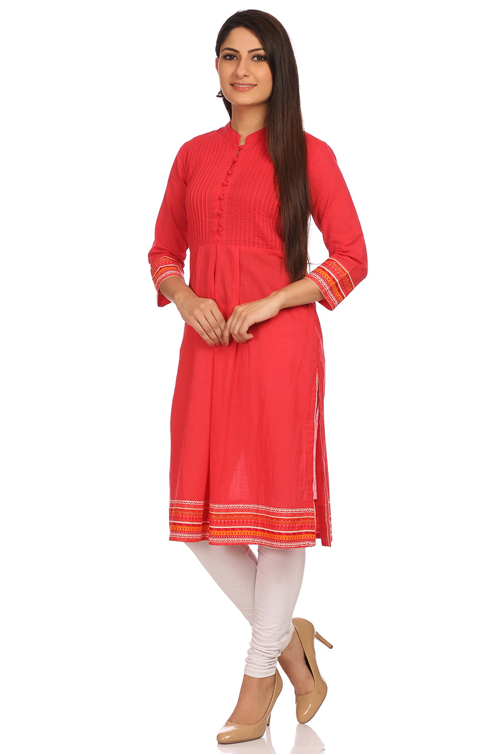 Red Straight Cotton Kurta image number 2