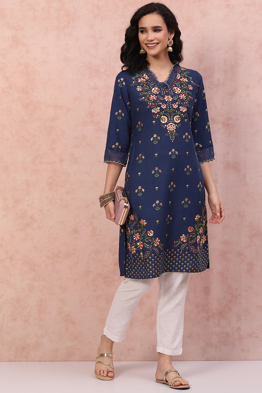 Pink Art Silk Floral Kurta image number 5