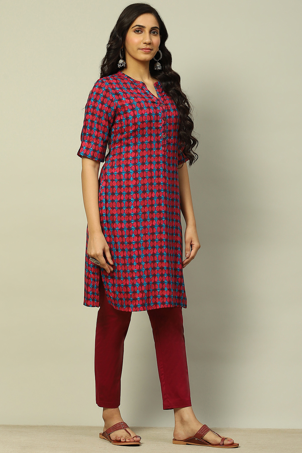 Blue Geometric Printed Straight Kurta image number 4