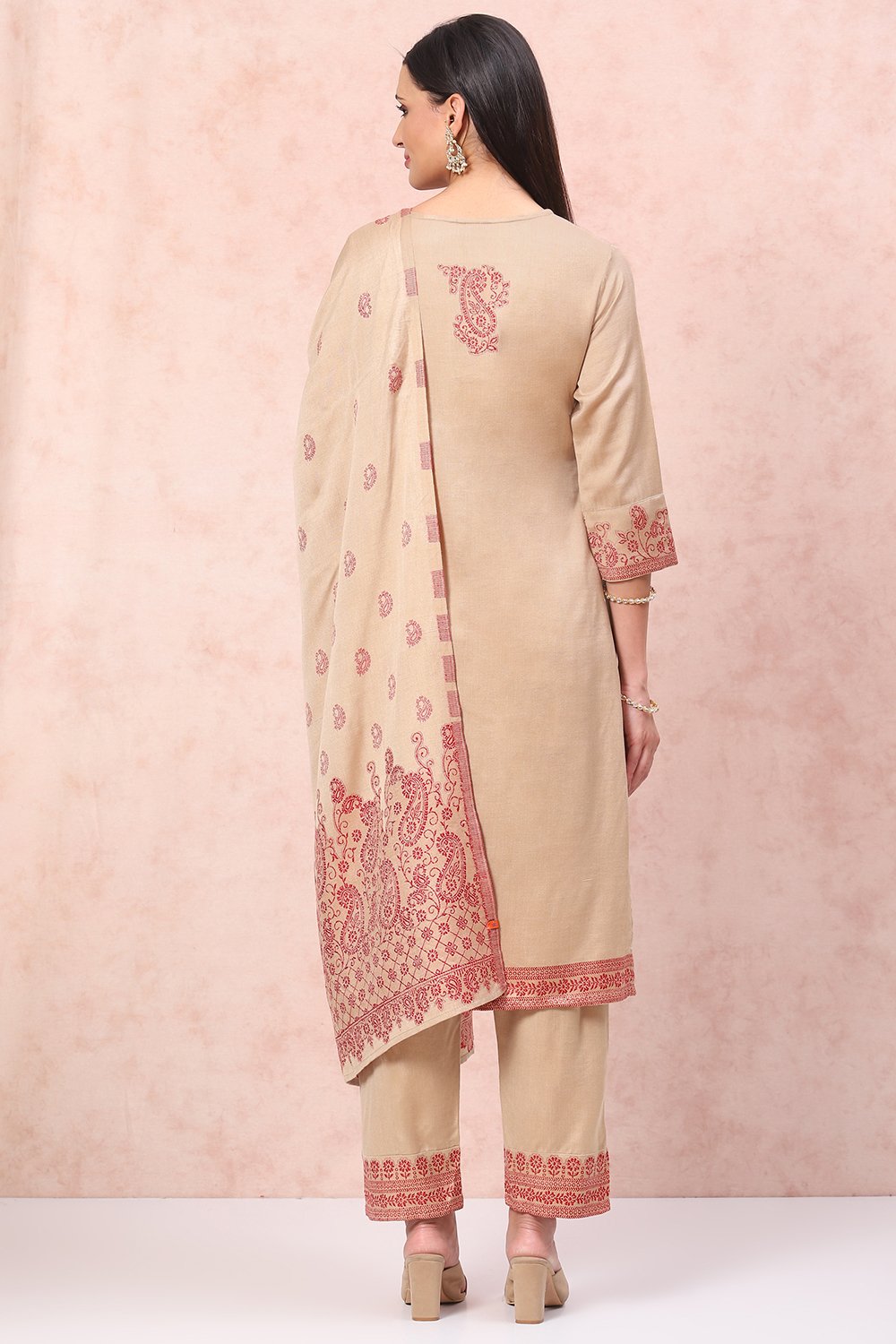 Sand Yellow Art Silk Straight Suit Set image number 4