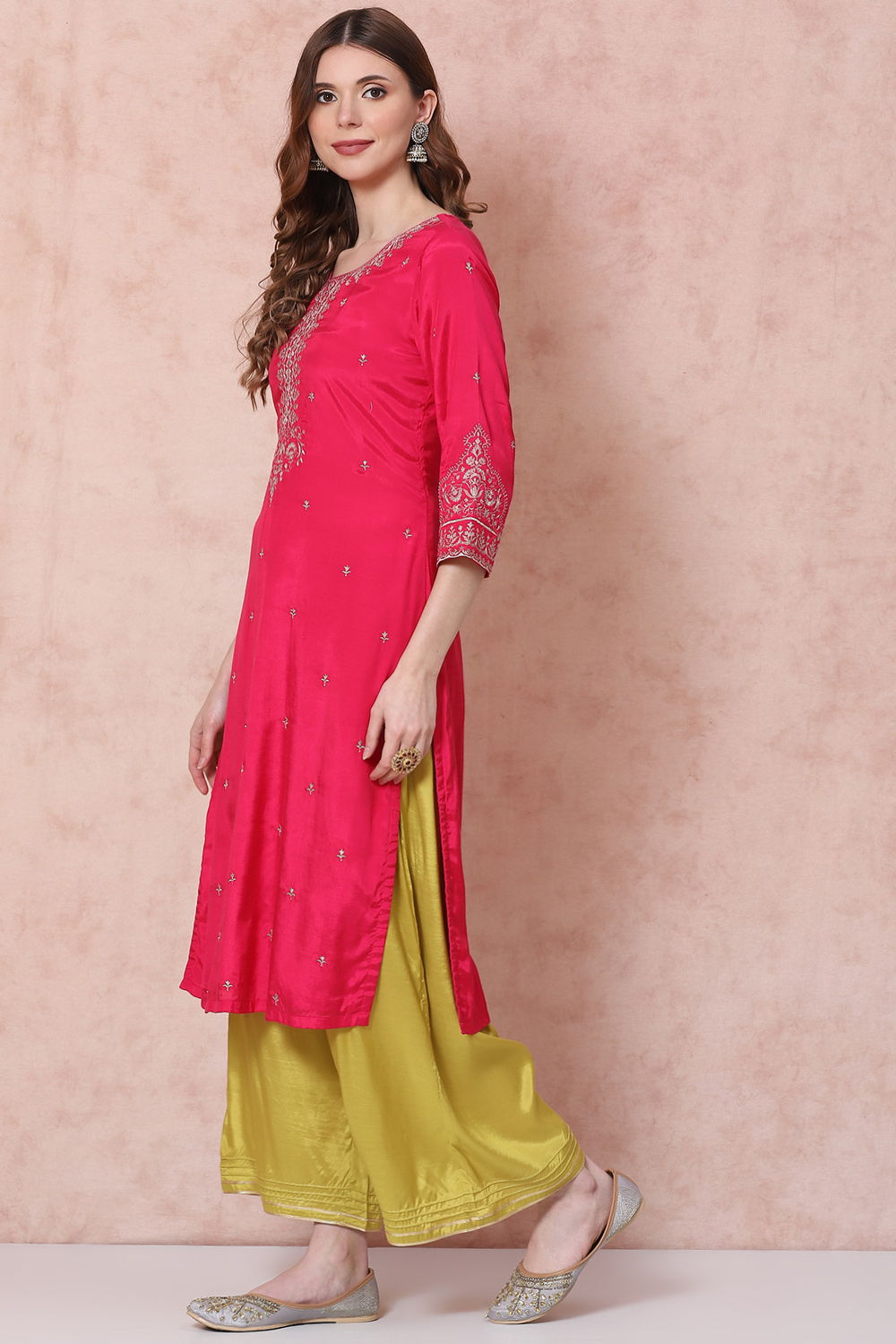 Fuschia Viscose Straight Kurta image number 2