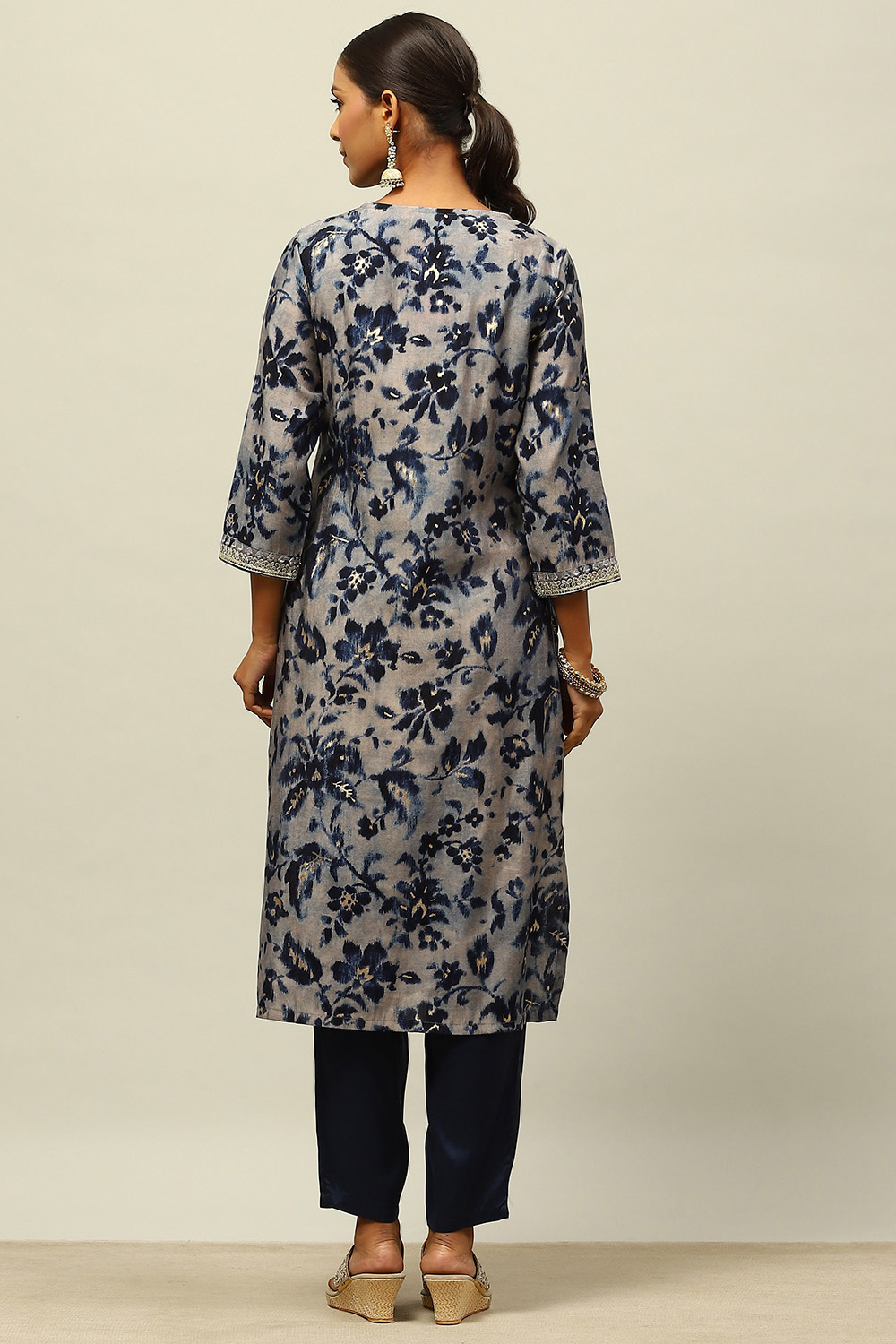 Blue Viscose Blend Straight Printed Kurta Palazzo Suit Set image number 4