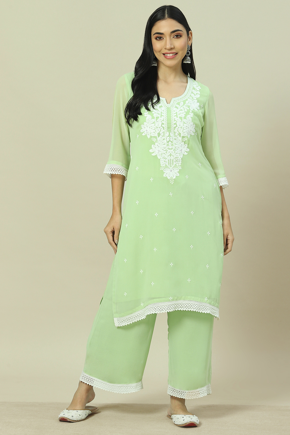 Sky Blue Cotton Blend Straight Kurta image number 5