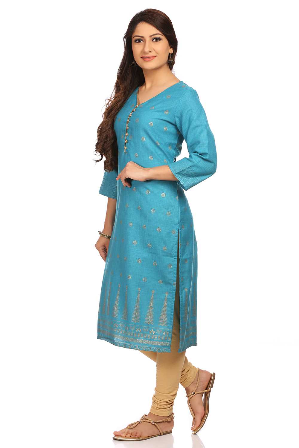 Turquoise Straight Viscose Kurta image number 3