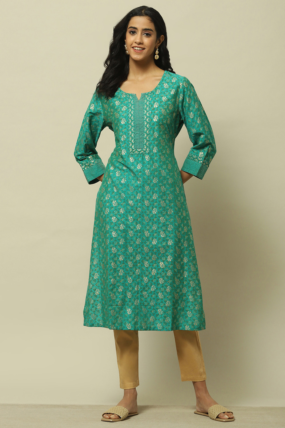 Green Viscose Printed Straight Kurta image number 0