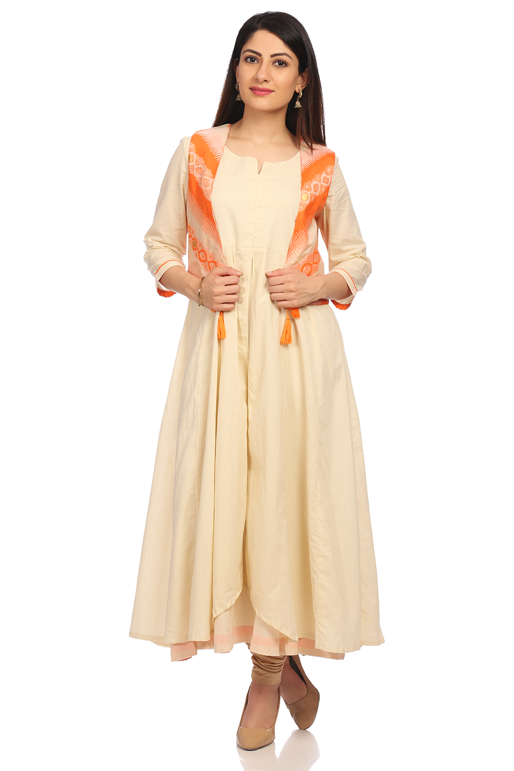 Ecru Kalidar Cotton Kurta image number 0