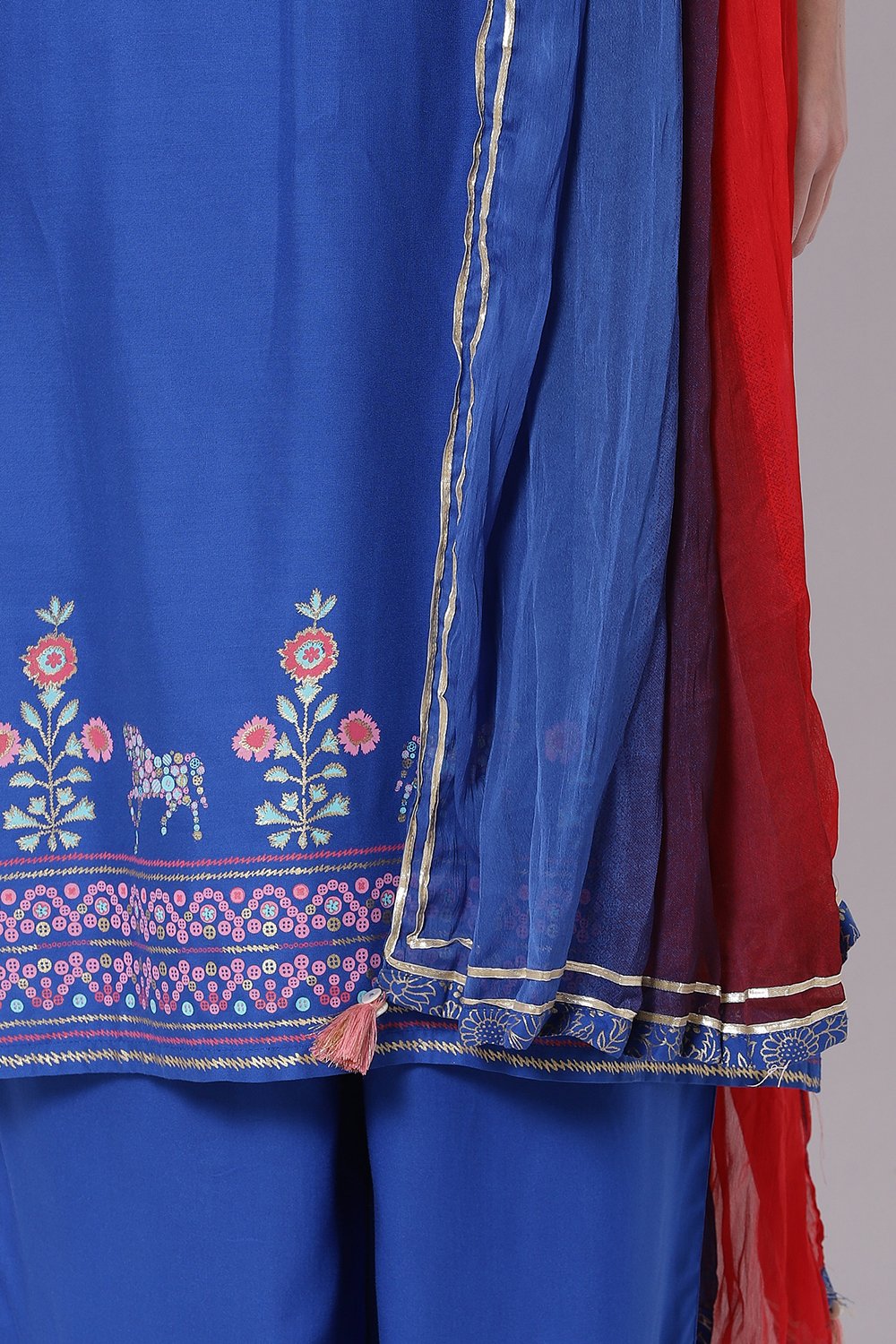 Blue and Red Art Silk Dupatta image number 1