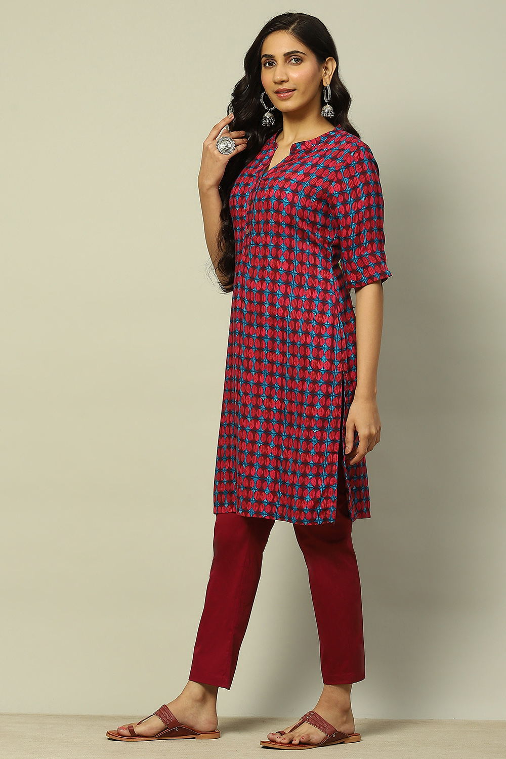 Blue Geometric Printed Straight Kurta image number 2