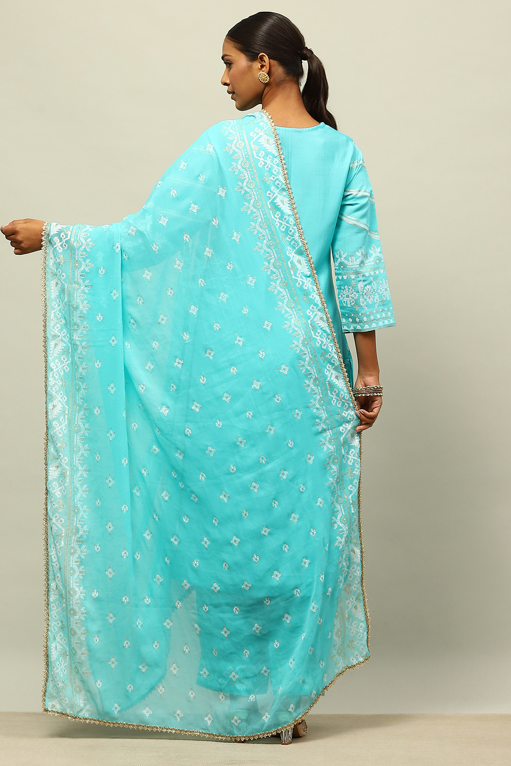 Blue Poly Chiffon Dupatta image number 2