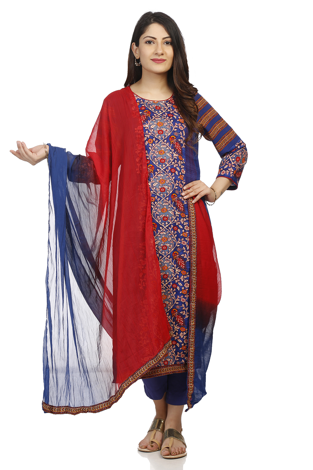 Blue & Maroon Poly Cotton Stoles image number 0