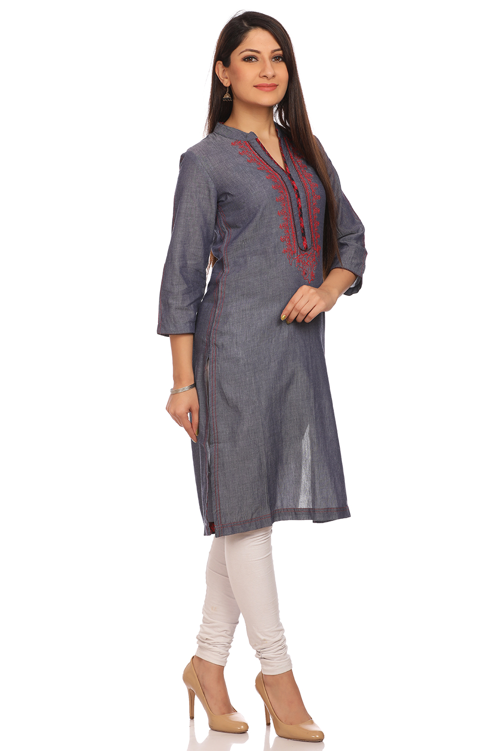 Grey Straight Cotton Kurta image number 1