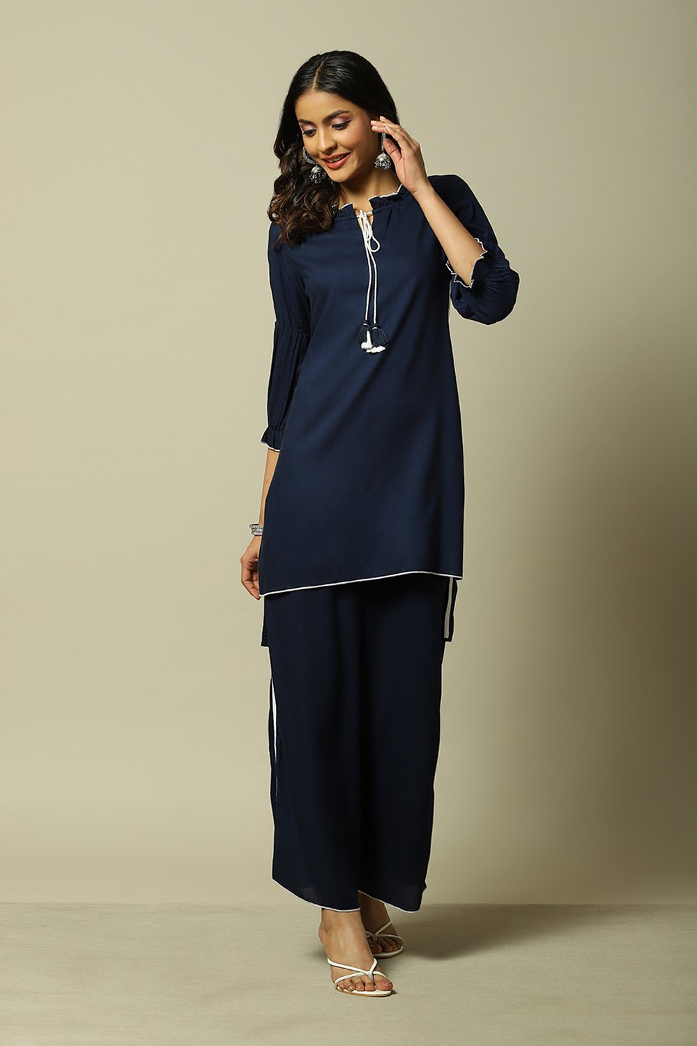 Indigo Viscose Woven Straight Kurta Suit Set image number 6