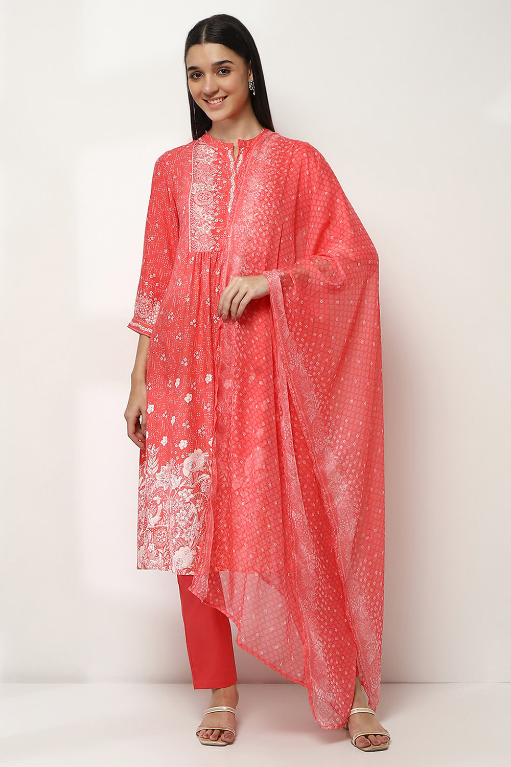 Coral Polyester Dupatta image number 1