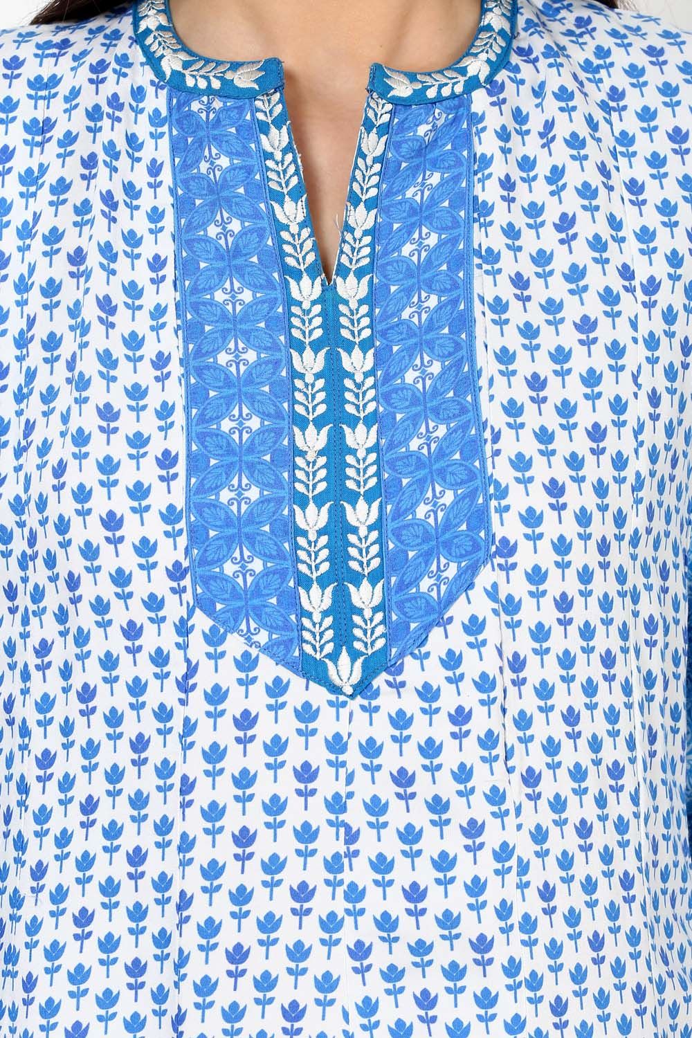 Blue Kalidar Cotton Kurta image number 4