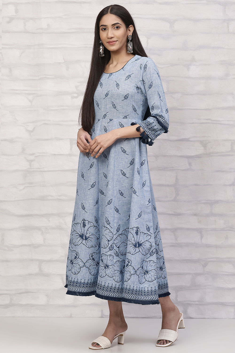 Blue Art Silk Kalidar Kurta image number 2