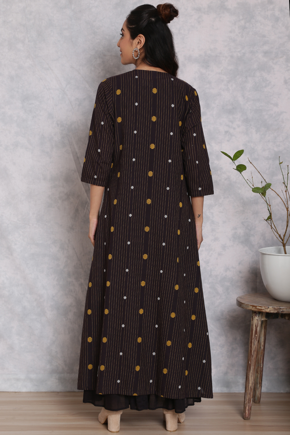 Black Cotton Front Open Dress image number 6