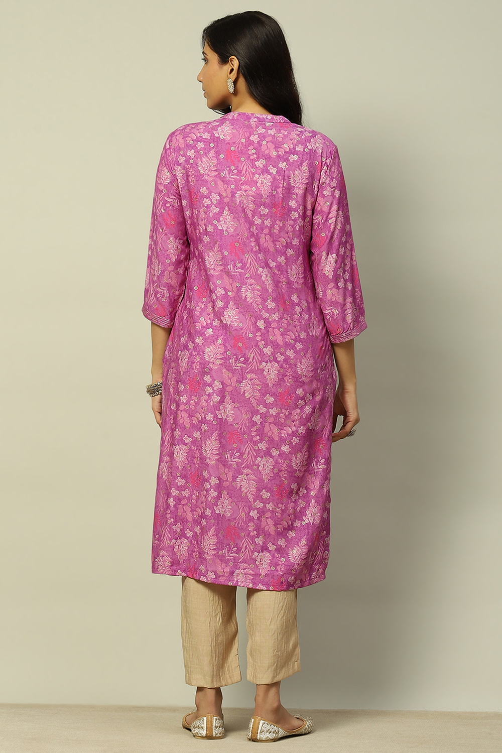 Purple Viscose Blend Floral Printed Straight Kurta image number 3