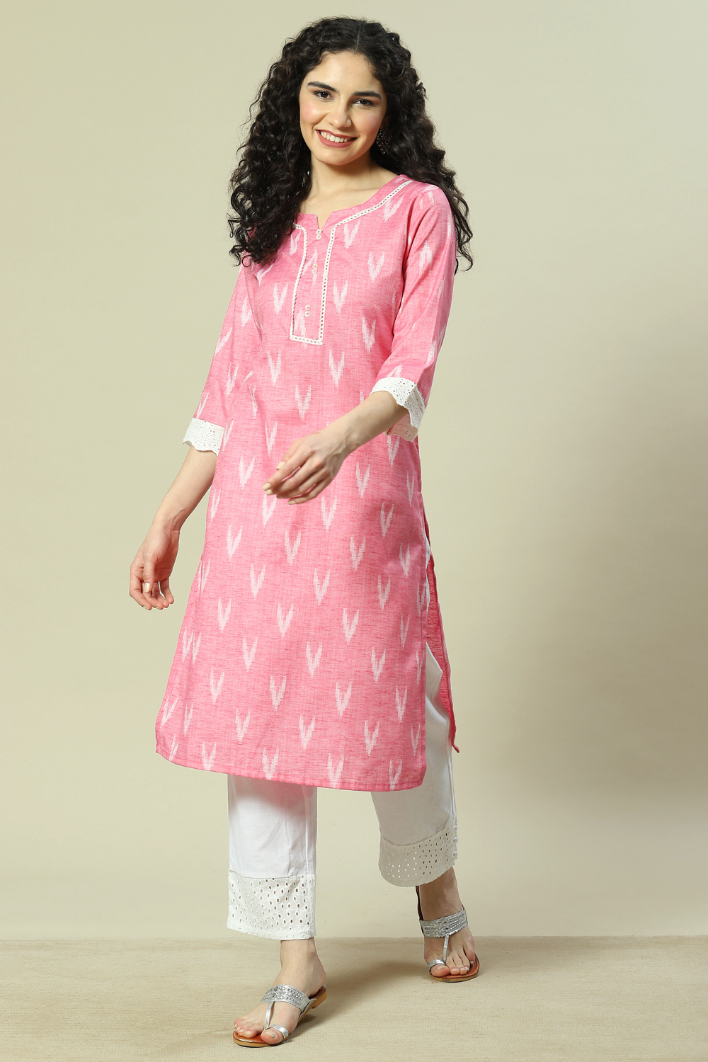 Pink Viscose Blend Straight Kurta image number 0