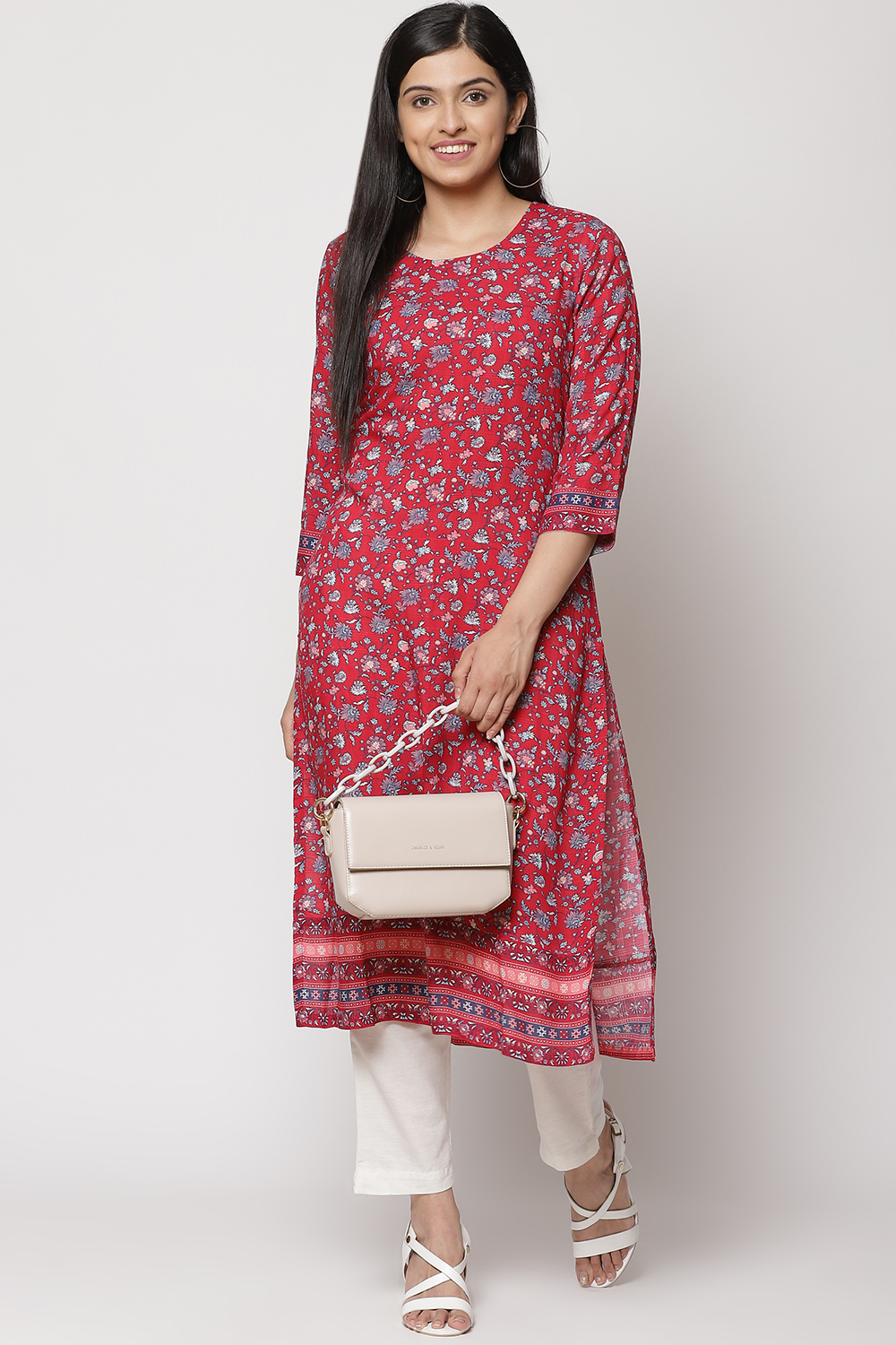 Red LIVA Straight Kurta image number 0