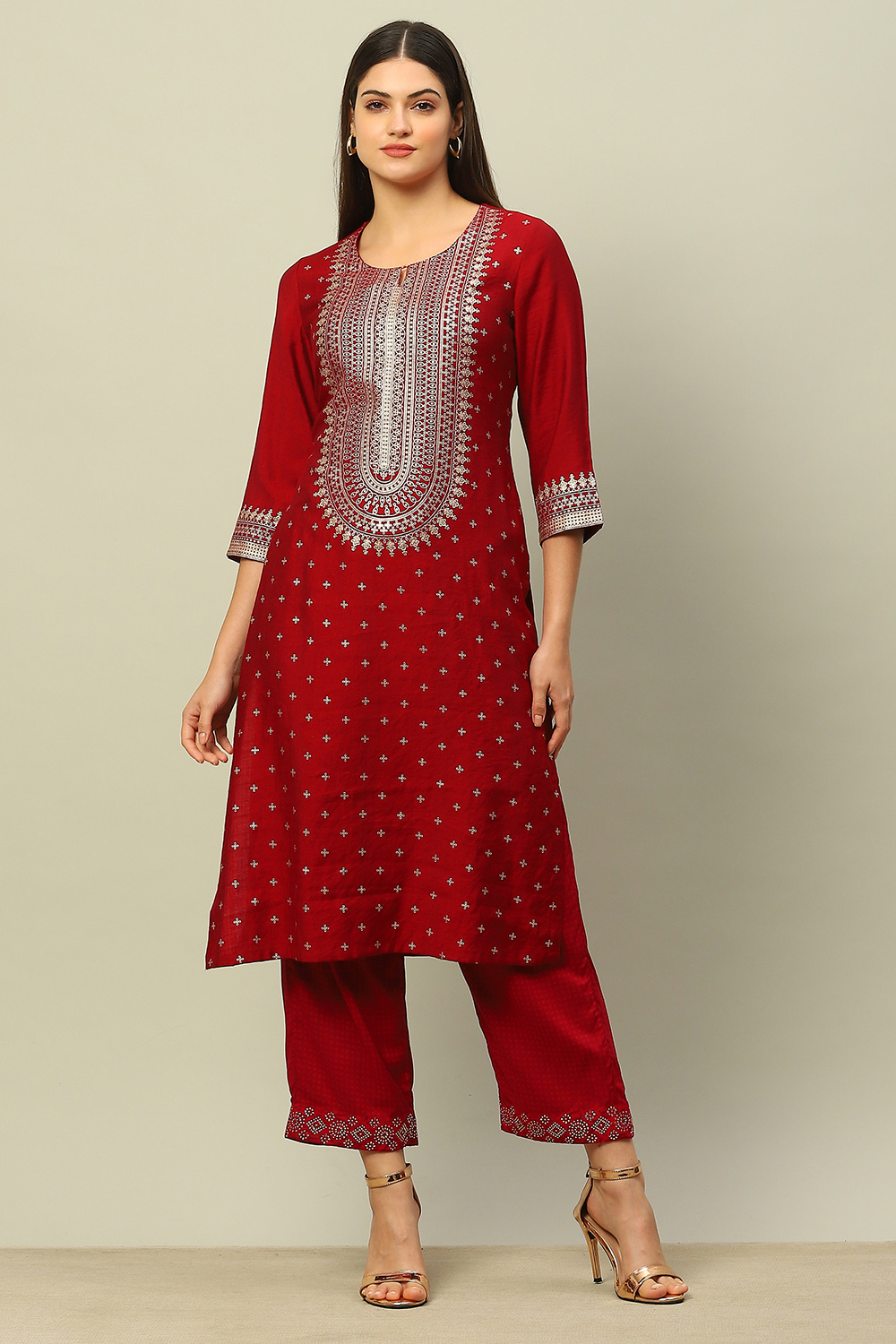 Red Viscose Blend Printed Straight Kurta image number 5