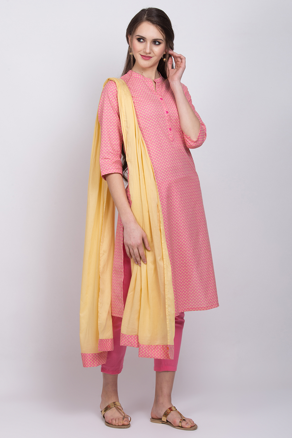 Pink Cotton Flex Straight Suit Set image number 0