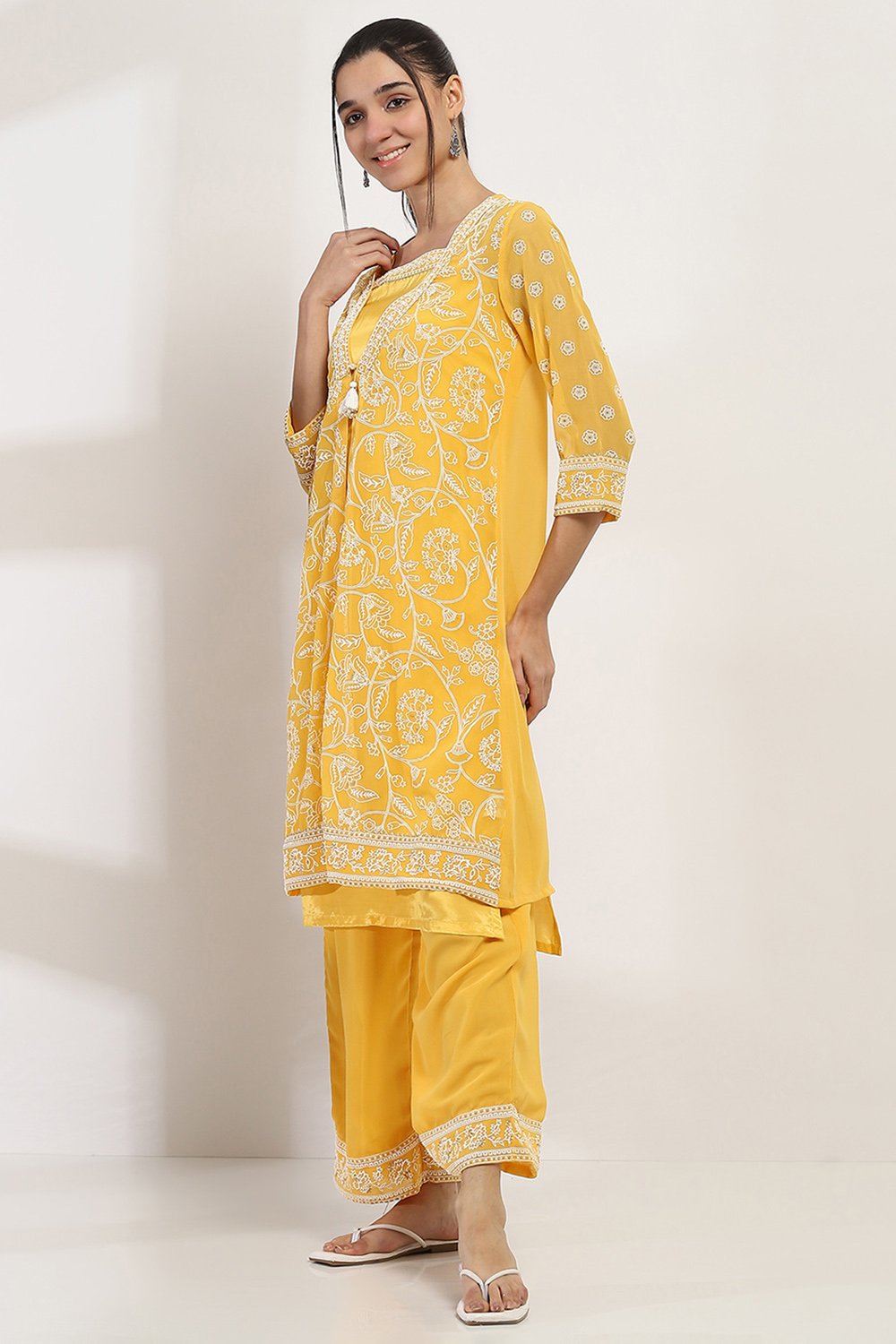 Mustard Polyester Front Open Kurta image number 2