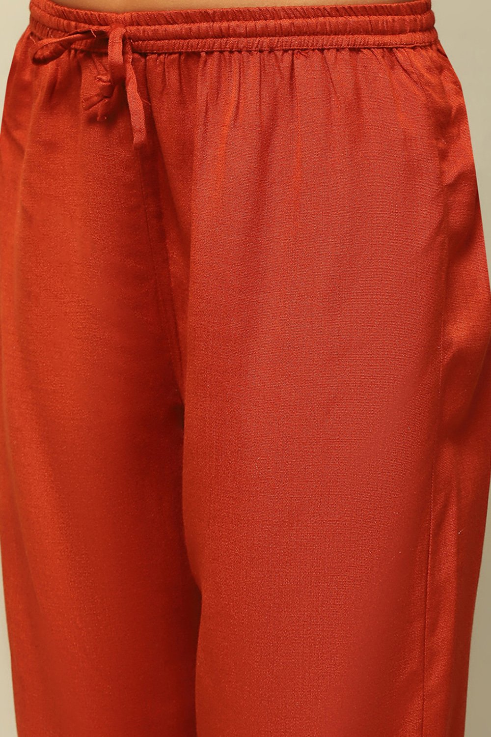 Rust-Red Acrylic Straight Yarn Dyed Kurta Palazzo Suit Set image number 2