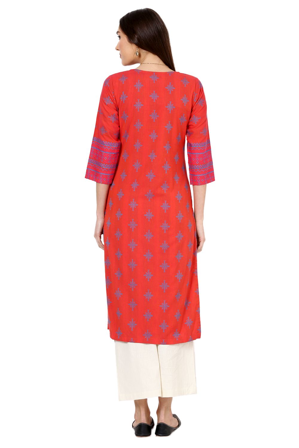 Orange Straight Poly Cotton Kurta image number 3