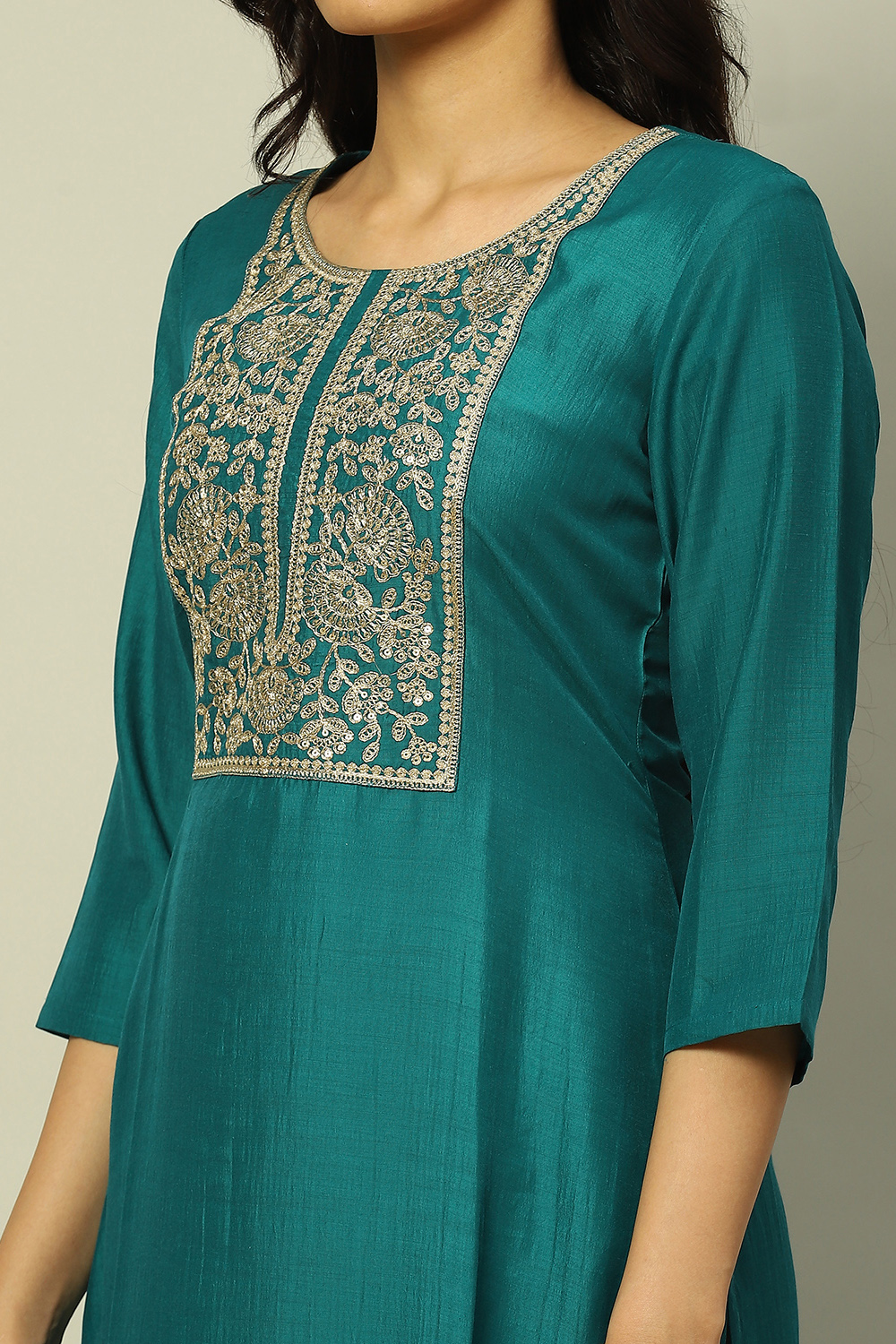 Green Viscose Blend Yoke Design Festive Straight Kurta image number 1