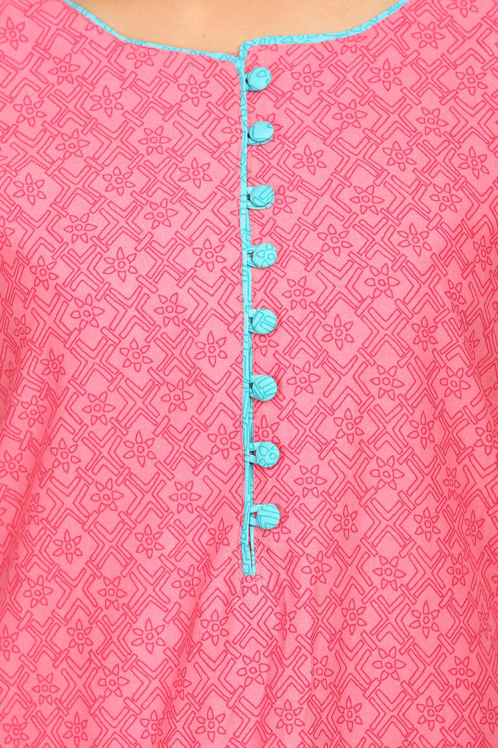 Pink Straight Cotton Kurta image number 4