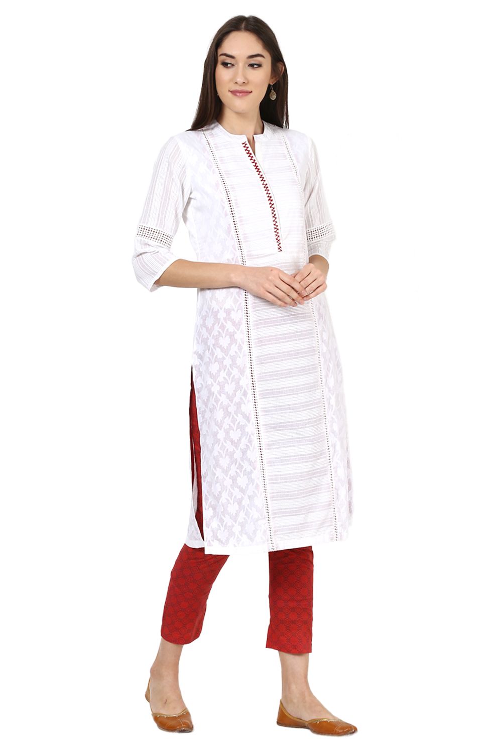 White Straight Dobby Kurta image number 5