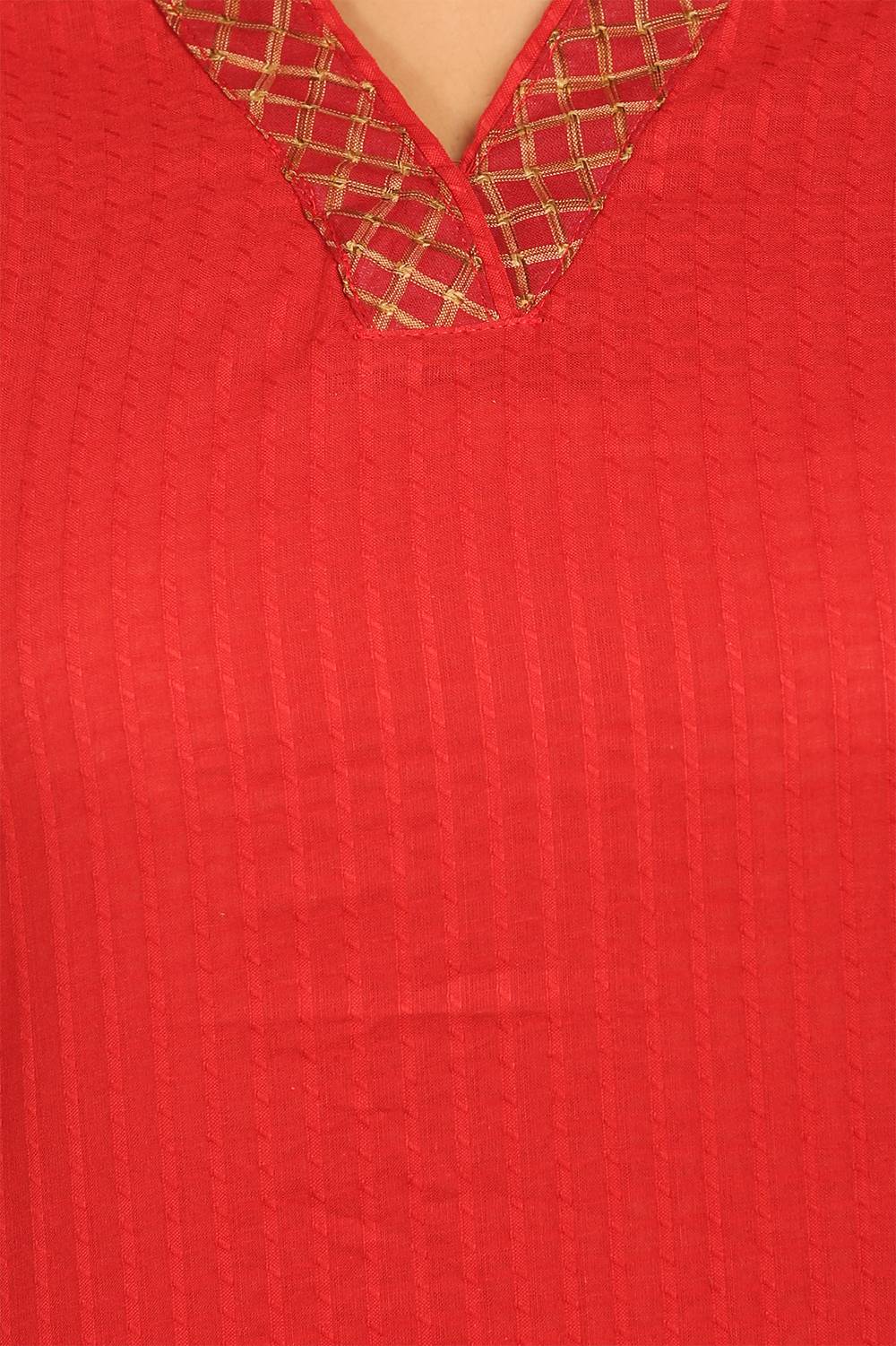 Red Straight Viscose Cotton Kurta image number 4