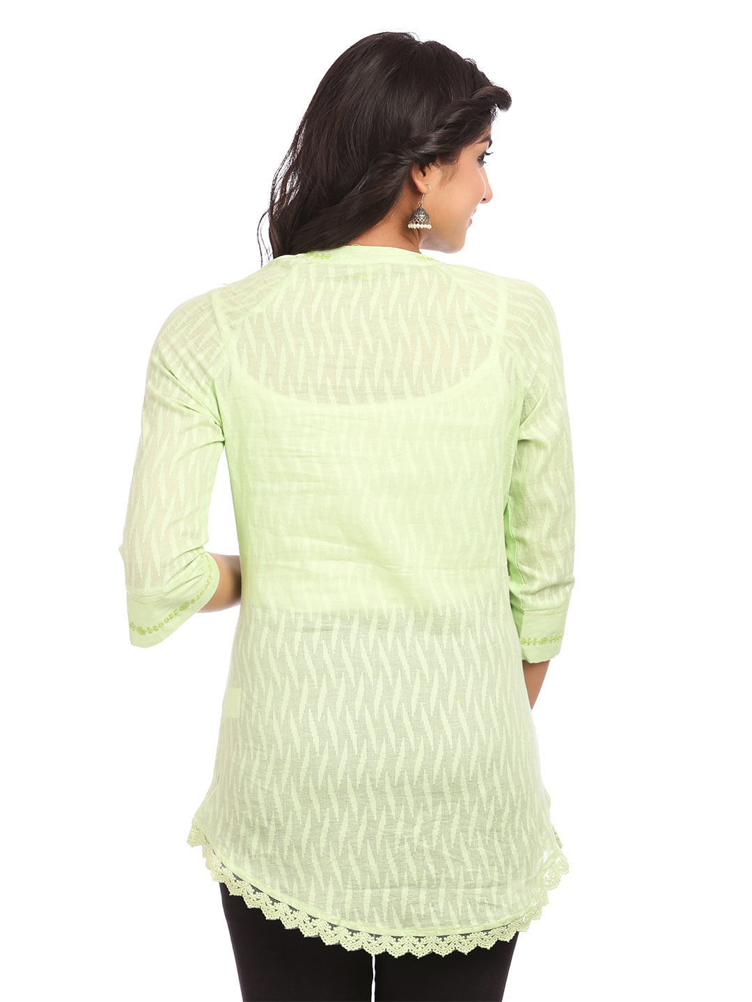 Mint Green Straight Cotton Indie Top image number 3